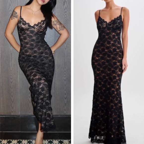 BEST MESHKI Joelle Lace Cupped Maxi Dress Gown Black Cocktail Party XXS/XS/Small - Picture 2 of 15